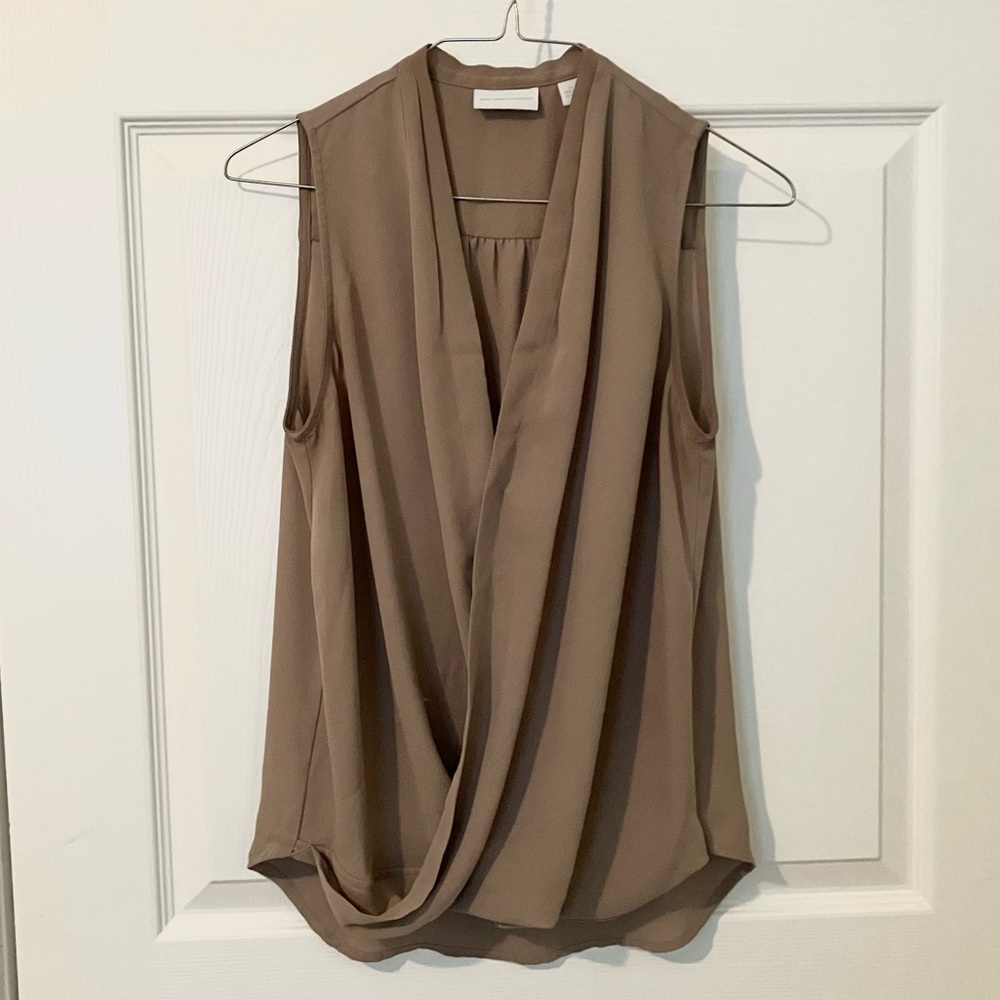 New York & Company Beige Taupe Wrap Top Blouse Tank
